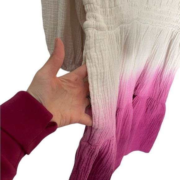 Universal Thread Ombre Gold Pink Peasant Dress Pockets Medium - Picture 5 of 5